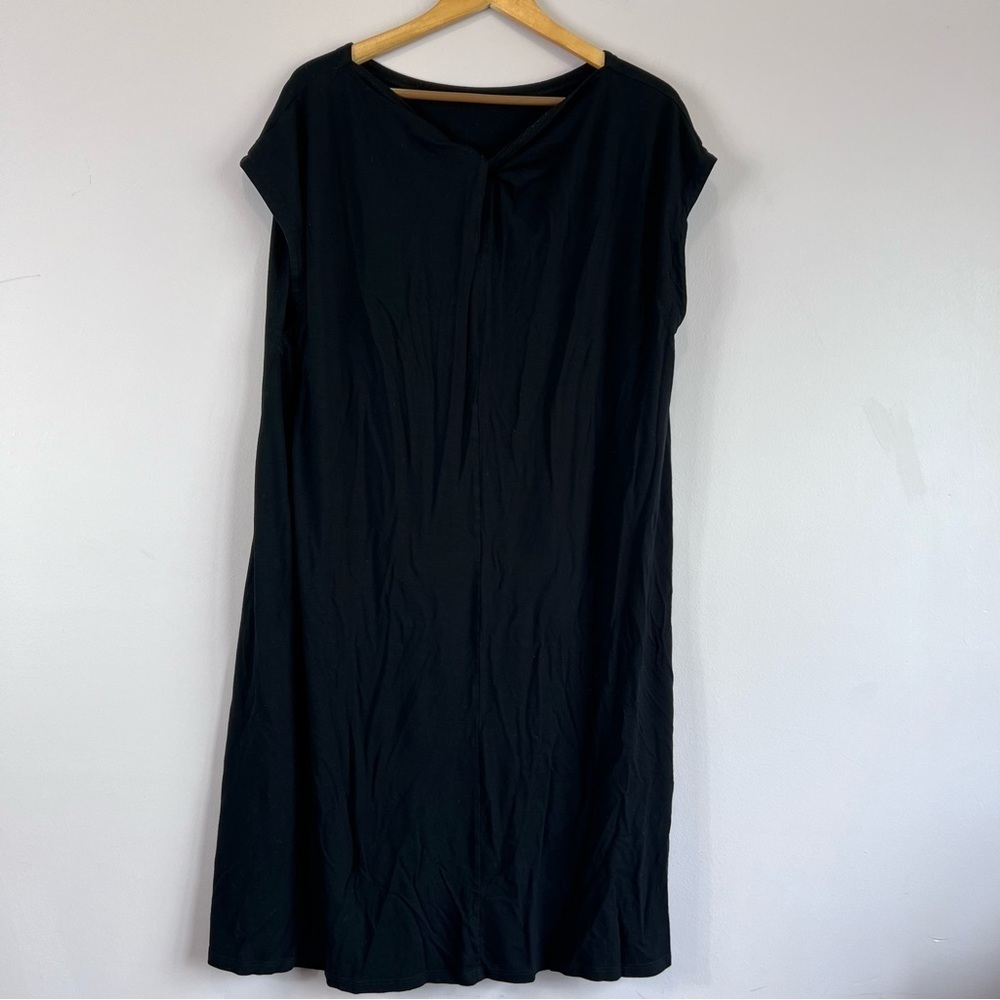 EILEEN FISHER Black Bateau Neck Cap Sleeve Twist Back Dress Jersey Dress XL - Picture 10 of 12